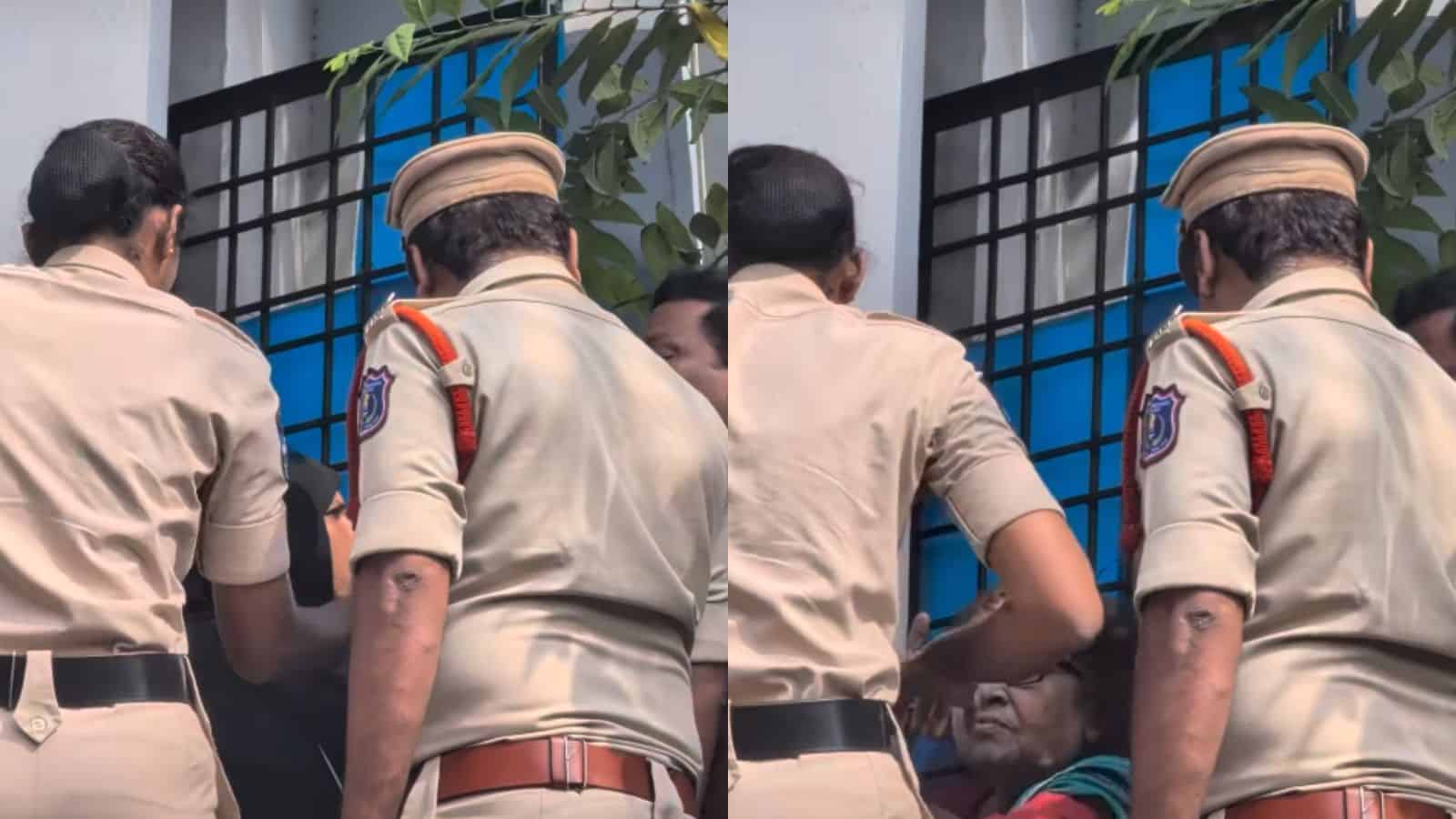 Police officers at a residential gate in a photograph accompanying reports of the Sainikpuri case